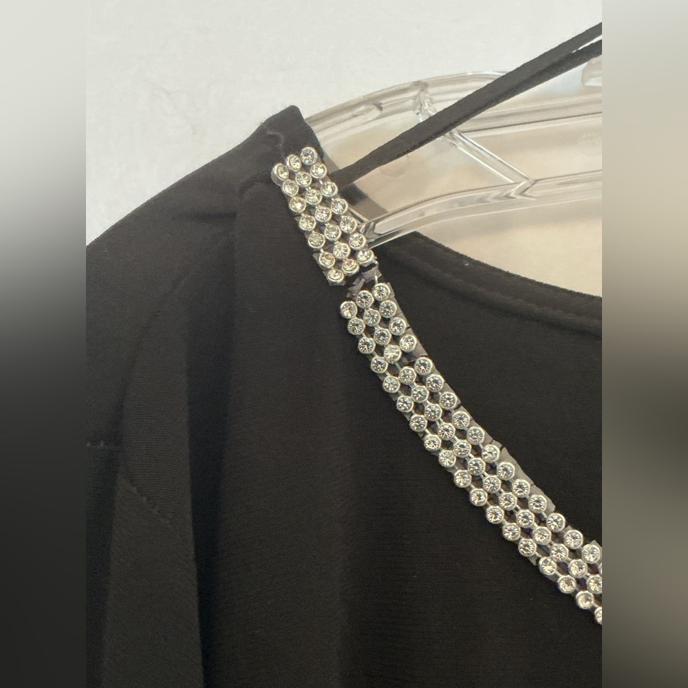 MSK Black Long-Sleeve A-Line Dress with Rhinestone Trim - Picture 5 of 8